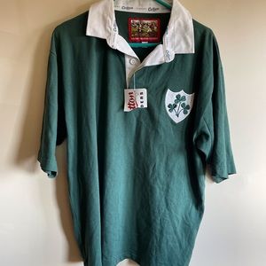 Retro 1980’s (1950) Ireland Rugby Polo shirt green and white collar mens large
